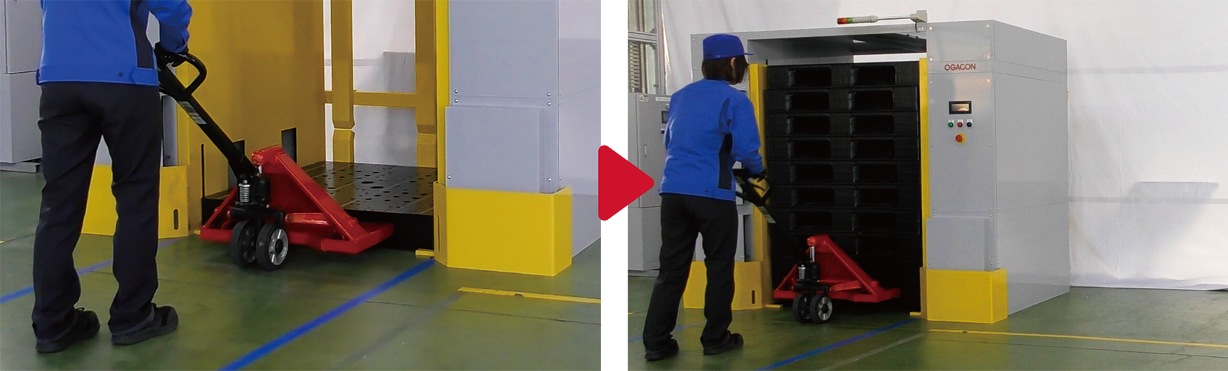 パレットマガジン 床置き型 空パレット 段積み 段バラシ ハンドパレットトラック ハンドリフト 力仕事 大変